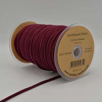 Preview: Kordel rund 6 mm in Bordeaux, aufgerollt neben weiteren Farben der Reihe